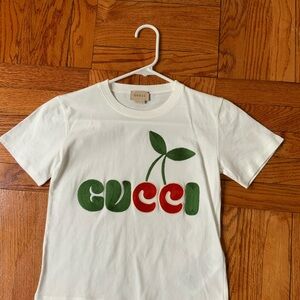 Gucci Girls White Cotton Logo Cherry Detail Short Sleeve T-shirt Size 8